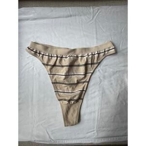 Vintage Y2K High Cut Stripe Thong Panty Beige Microfiber Tactel Size S
